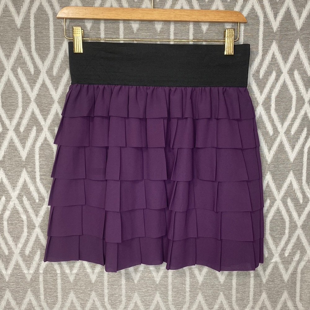 Floreat Tiered Ruffle Mini Skirt in Purple Size XS